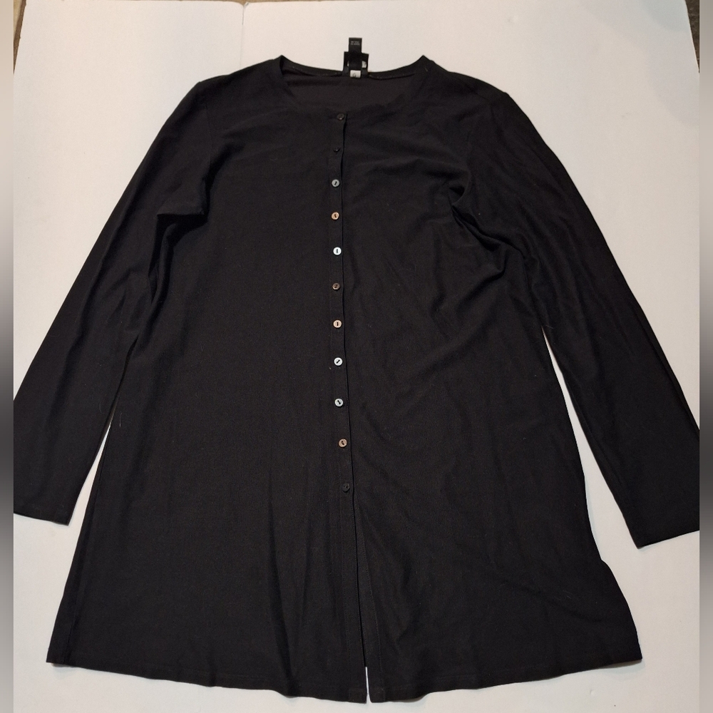 Eileen Fisher Women's Size Small Front Button Long Sleeve Tunic Top Black